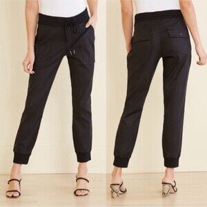 Level 99 Gabrielle Linen & Lyocell Drawstring Pants Cuffed Joggers Black XS EUC